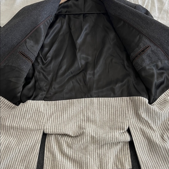 Luigi Bianchi Coat Blazer Herringbone Overcoat Zip Up Elbow Patch Sz 42 - Picture 11 of 16